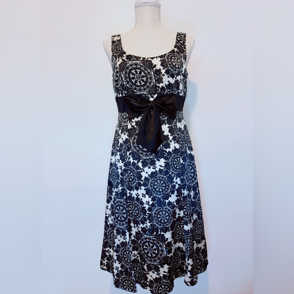David Meister Black and White A-Line Midi Dress